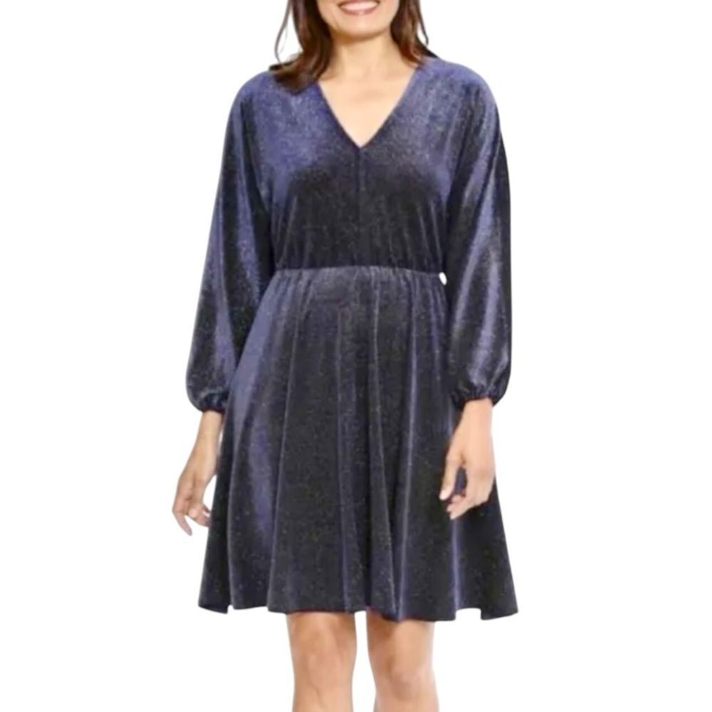 London Times size large long sleeve sparkle  glitter v-neck Dress. Stretchy